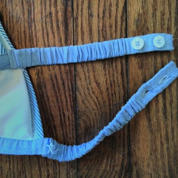 Bikini Swim Top Button Tie Blue White Stripe - Picture 4 of 5